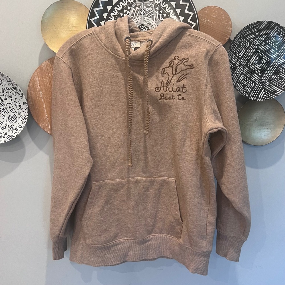 Ariat Boot Co Womens Tan Heathered Embroidered Bronco Hoodie Sweatshirt Small